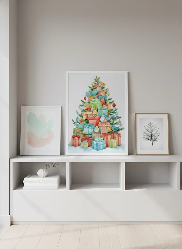 Joyful Stacked Christmas Gifts - Christmas Presents Art & Festive Wall Art