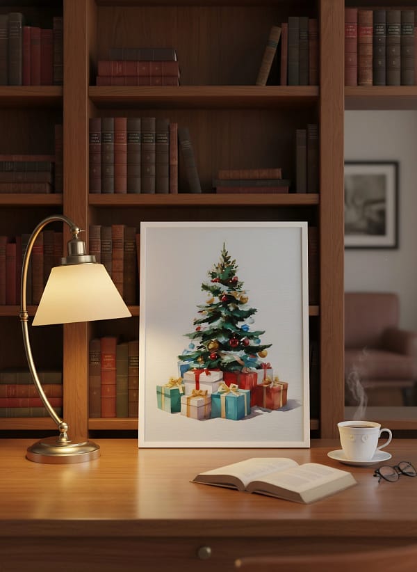 Classic Christmas Tree and Gifts - Classic Christmas Decor & Traditional Holiday Art