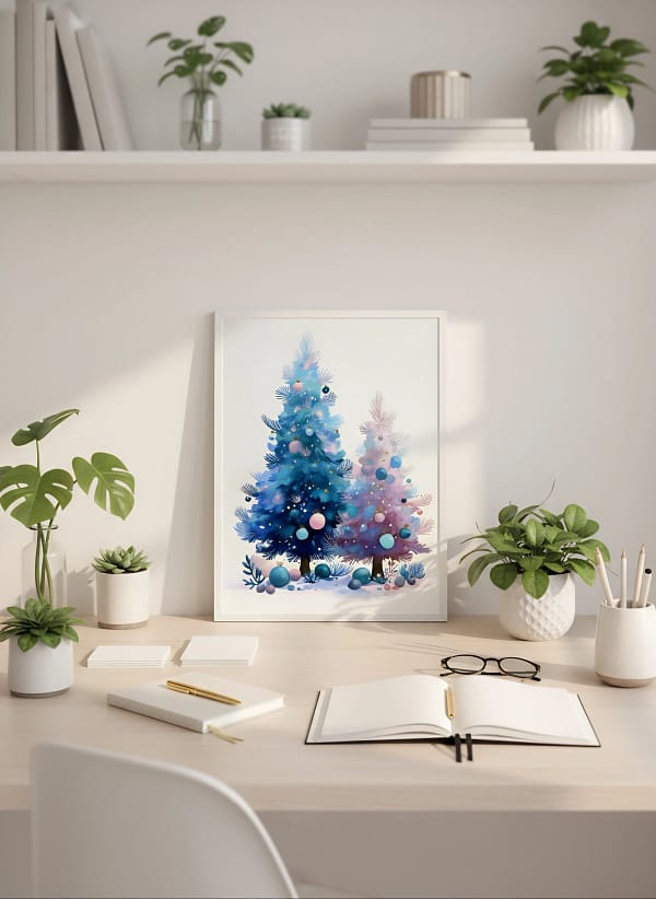 Captivating Pink and Blue Christmas Trees - Whimsical Christmas Art & Festive Decor