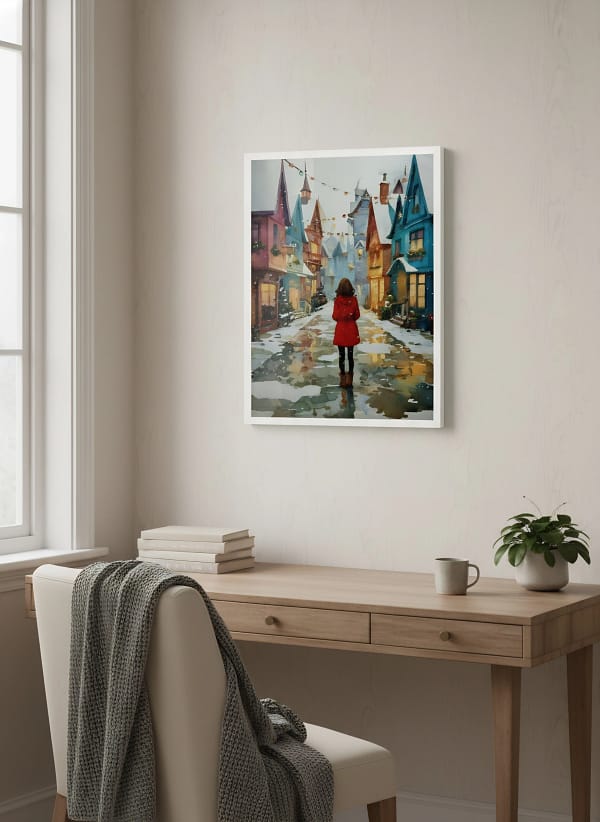 Enchanting Storybook Christmas Village - Storybook Art Print & Festive Streetscape Decor
