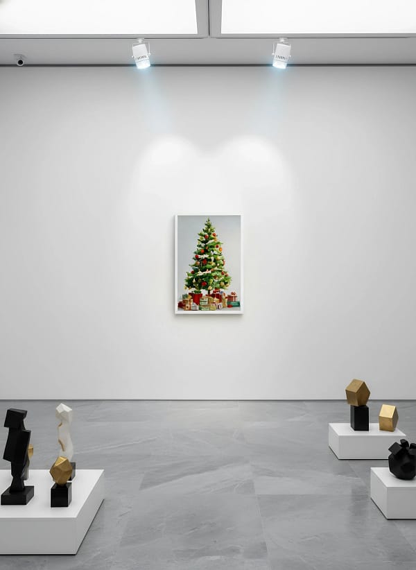 Lush Traditional Christmas Tree and Gifts - Traditional Tree Art & Classic Holiday Painting