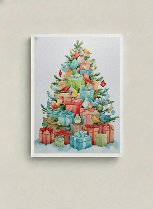 Joyful Stacked Christmas Gifts - Christmas Presents Art & Festive Wall Art