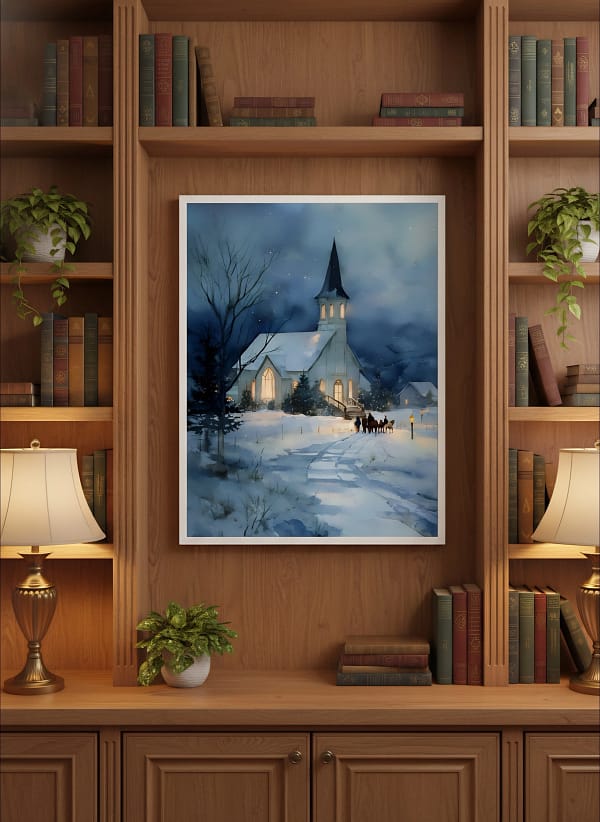 Heartwarming Watercolor Christmas Painting: Cozy Wall Art for Living Room