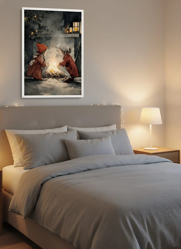 Cozy Firelight Children - Fireplace Art Decor & Warm Winter Scene