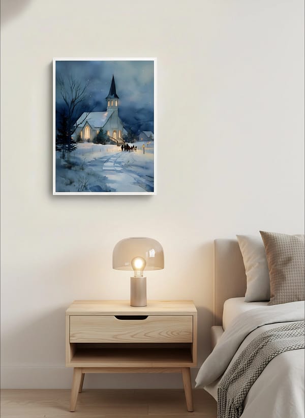 Heartwarming Watercolor Christmas Painting: Cozy Wall Art for Living Room