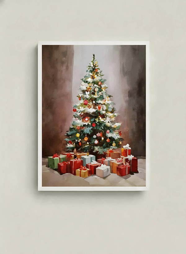Intense High Contrast Christmas Tree - Dark Contrast Watercolor & Atmospheric Decor