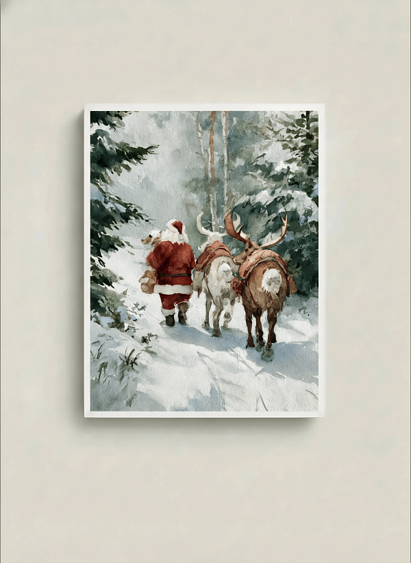 Delightful Serene Christmas Scene: Reindeer Painting for Wall Art
