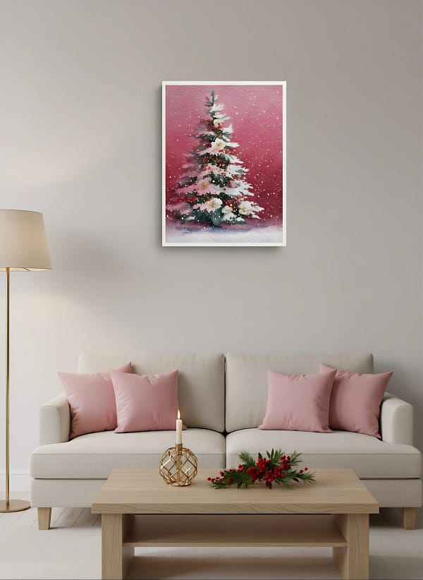 Magical Dreamy Pink Christmas Art: Minimalist Wall Art Decor