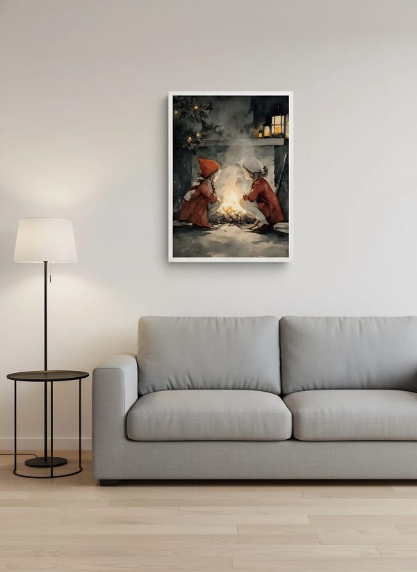 Cozy Firelight Children - Fireplace Art Decor & Warm Winter Scene