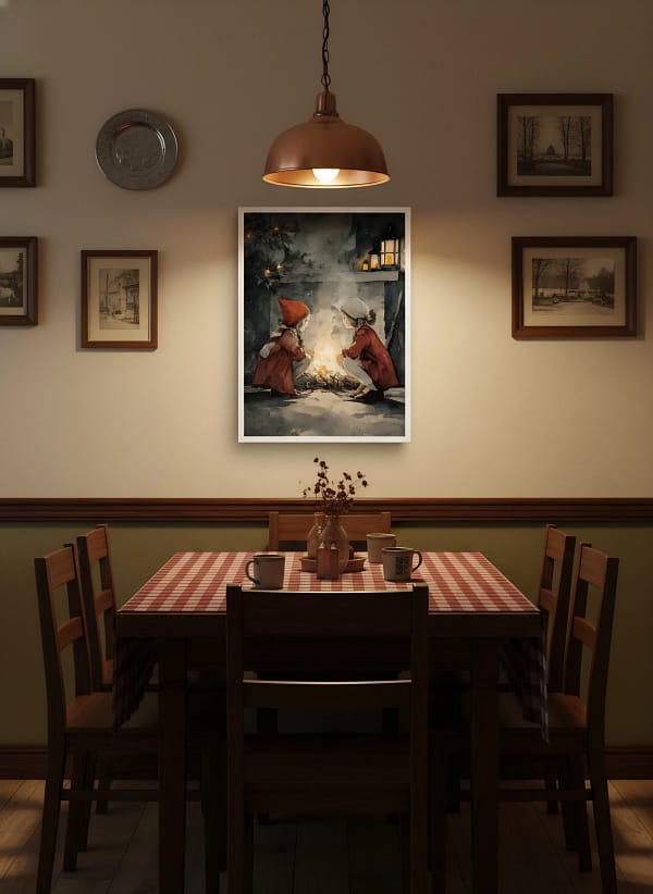 Cozy Firelight Children - Fireplace Art Decor & Warm Winter Scene