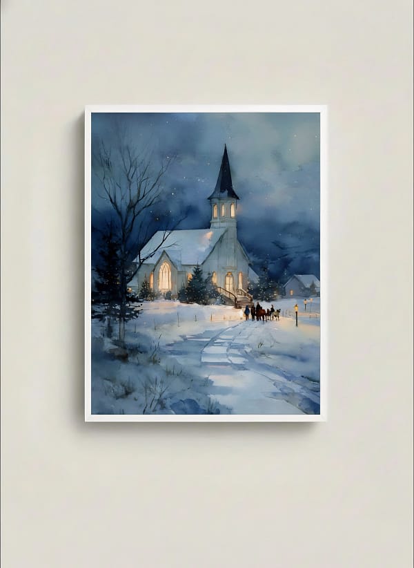 Heartwarming Watercolor Christmas Painting: Cozy Wall Art for Living Room