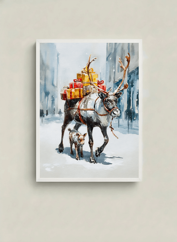 Magical Festive Reindeer Watercolor: Christmas Animal Art Decor