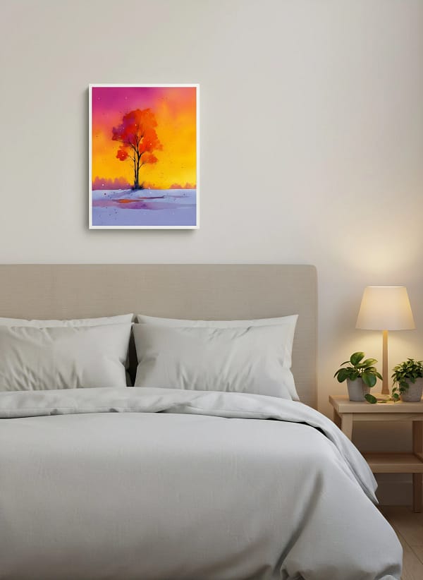 Striking Vibrant Sunset Lone Tree - Vibrant Sunset Art & Minimalist Decor