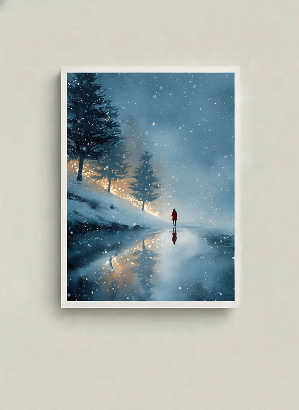 Mystical Solitude in the Snow - Moody Winter Art & Reflective Decor