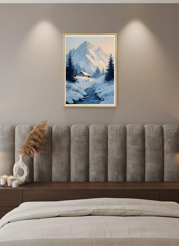 Serene Snowy Alpine Cabin - Alpine Landscape Art & Mountain Home Decor