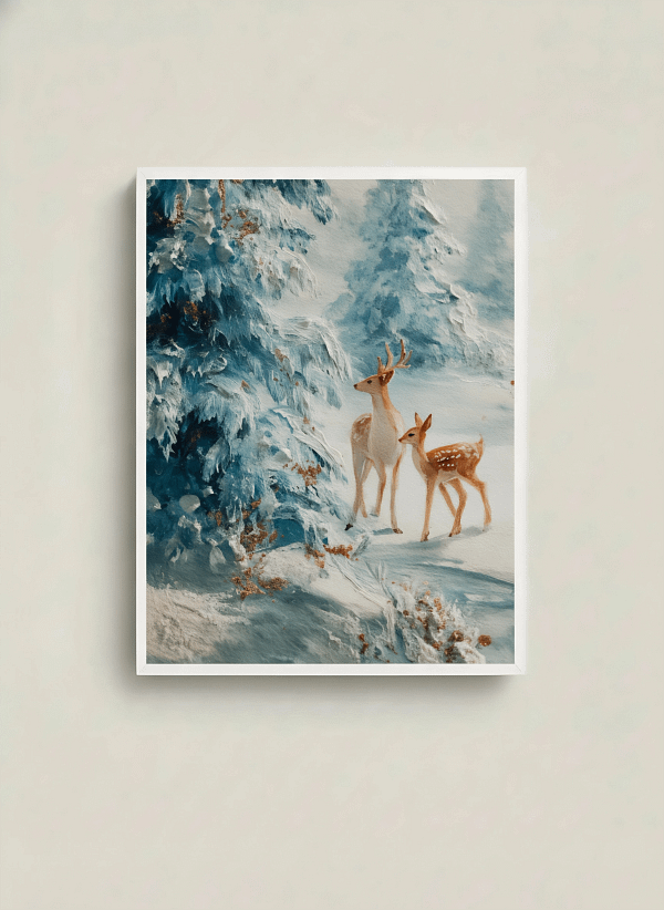 Stunning Snowy Woods Art: Fawn Painting for Wall Decor