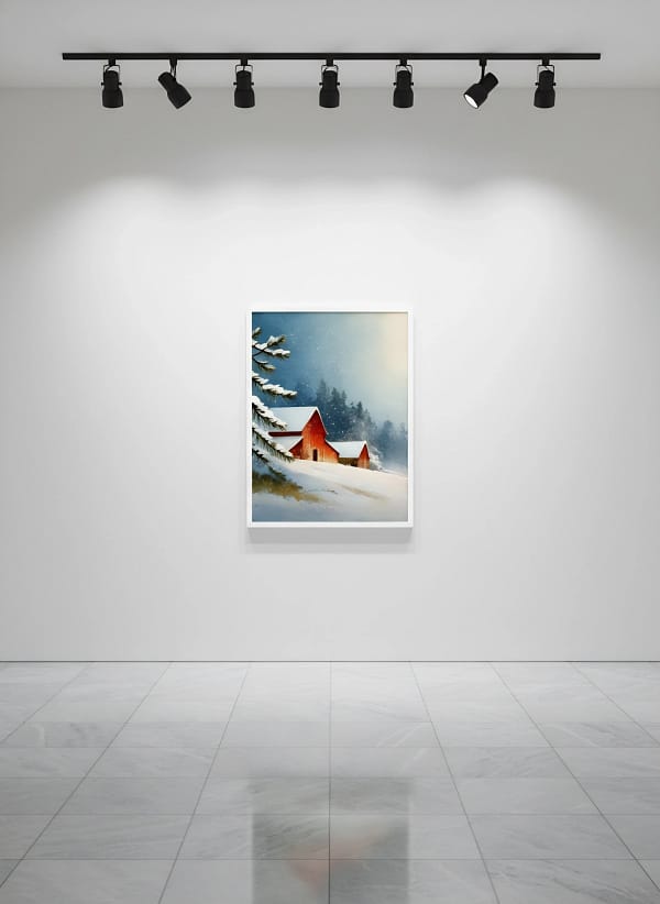 Nostalgic Red Barn in Snow - Rustic Farmhouse Art & Winter Home Decor