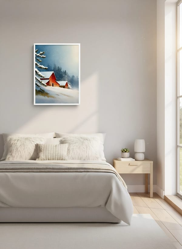 Nostalgic Red Barn in Snow - Rustic Farmhouse Art & Winter Home Decor