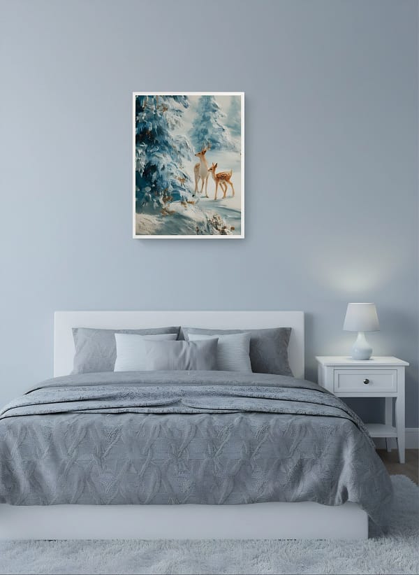 Stunning Snowy Woods Art: Fawn Painting for Wall Decor