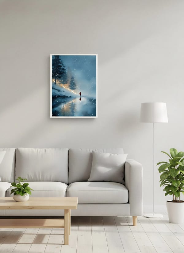 Mystical Solitude in the Snow - Moody Winter Art & Reflective Decor
