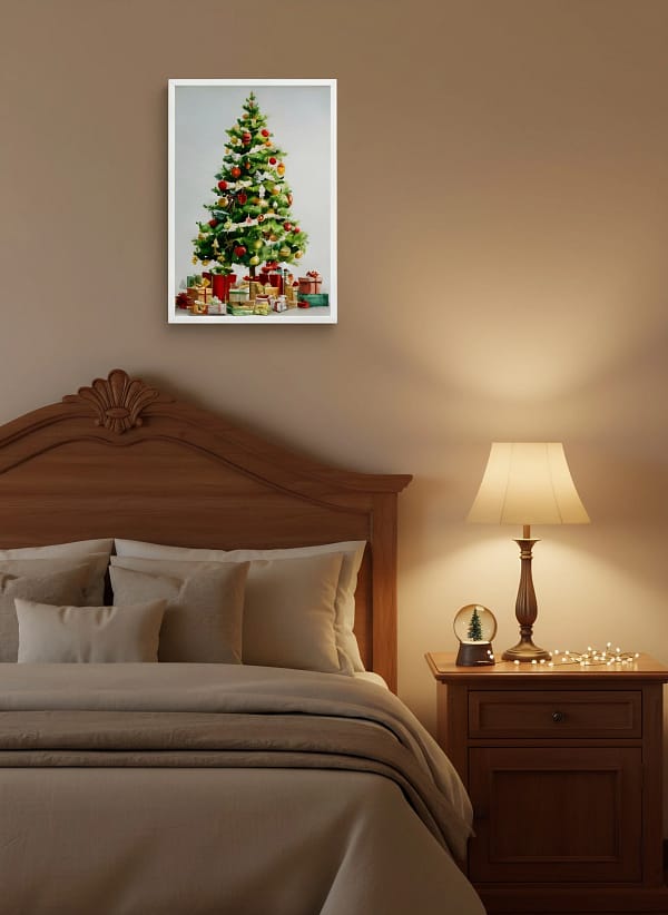 Lush Traditional Christmas Tree and Gifts - Traditional Tree Art & Classic Holiday Painting