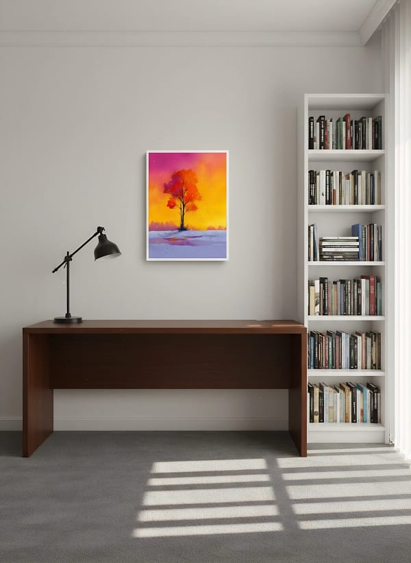 Striking Vibrant Sunset Lone Tree - Vibrant Sunset Art & Minimalist Decor