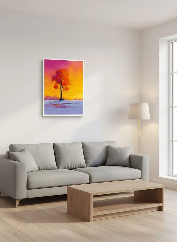 Striking Vibrant Sunset Lone Tree - Vibrant Sunset Art & Minimalist Decor