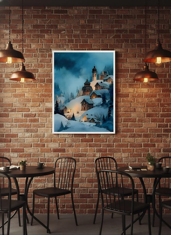 Enchanting Village Painting: Cool Wall Art for Dining Room Decor