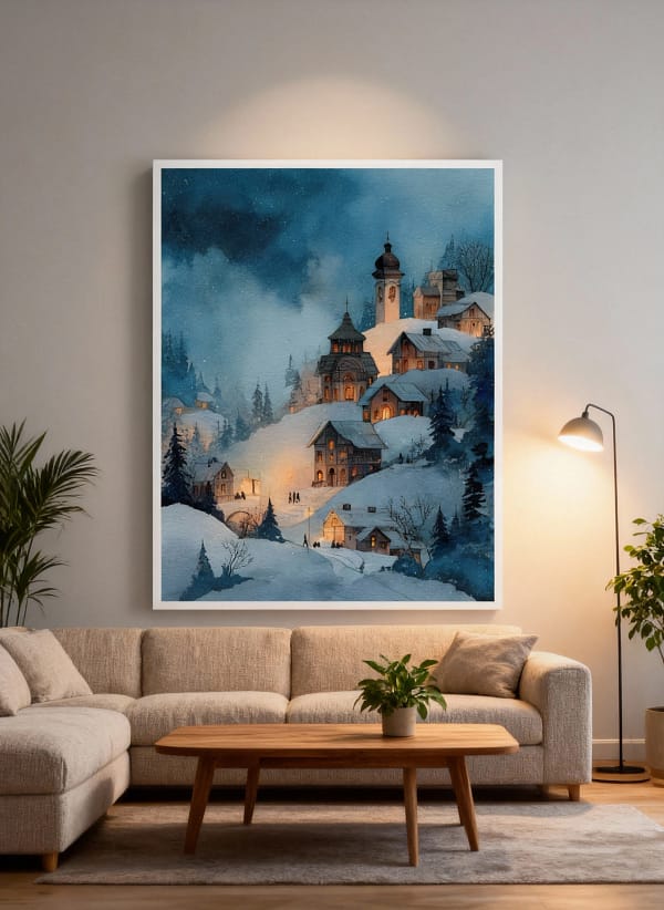Enchanting Village Painting: Cool Wall Art for Dining Room Decor