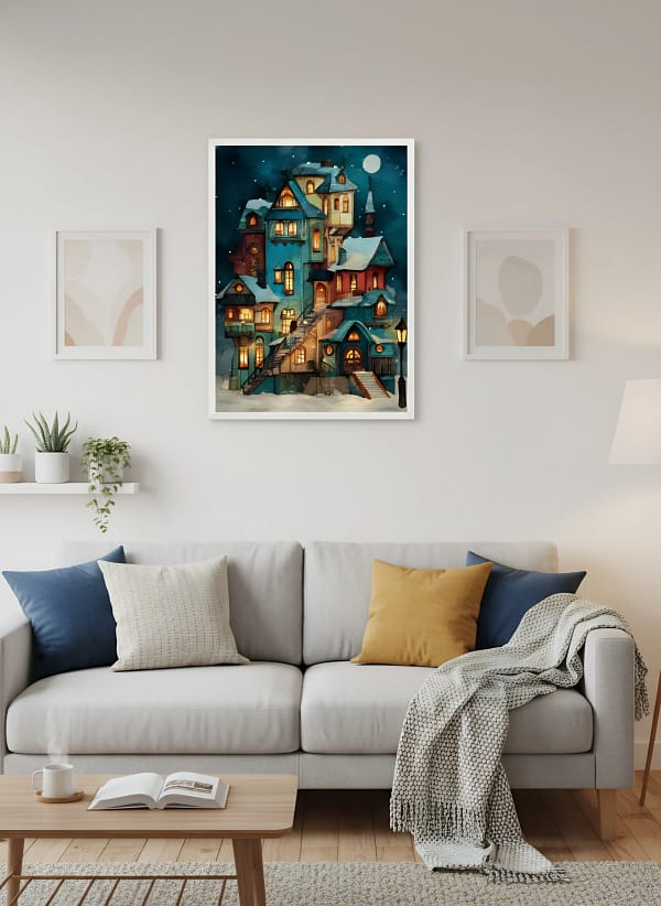Whimsical Stacked Fantasy Houses - Whimsical Architecture Art & Dreamy Winter Decor