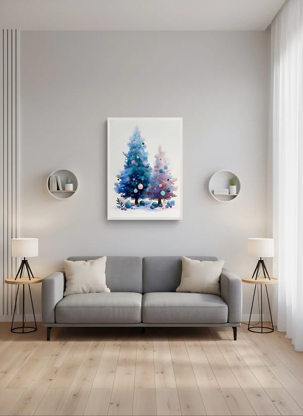 Captivating Pink and Blue Christmas Trees - Whimsical Christmas Art & Festive Decor